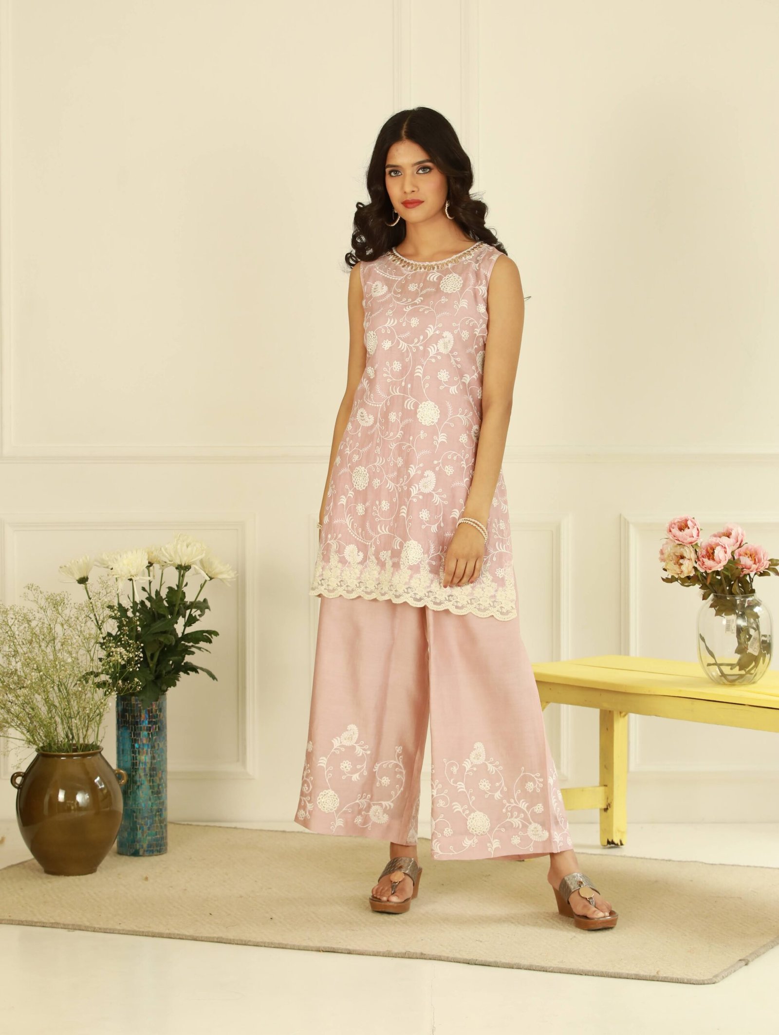 J_MOGRA_Chanderi Suit Set short kurta, palazzo pants_15000K